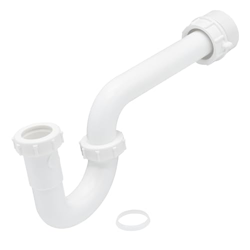 JB Products 1-1/4 Inch P-Trap Kit Polypropylene Tubular with PVC Marvel Adapter Ribbed Threaded Nuts for Strong Leak-Free Connection Includes J-Bend Wall Arm & Washers