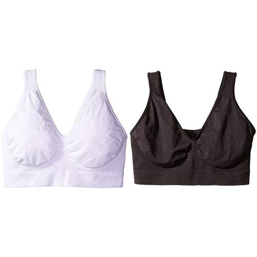 Hanes Women's Cozy Soft Cup Seamless Wire Free Bra, White, 3X With Soft Cup Seamless Wire Free Bra, Black, 3X