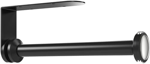 theaoo Under Cabinet Paper Towel Holder for Kitchen, Easy One-Handed Tear, Quick Release Knob for Easy Roll Loading, Wall-Mounted Dispenser, Self-Adhesive or Drill Mounting, Black Stainless Steel