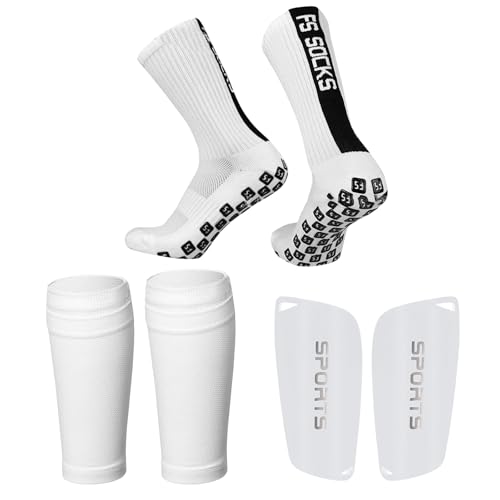 Zimoer Set di 3 parastinchi da calcio con maniche antiscivolo,