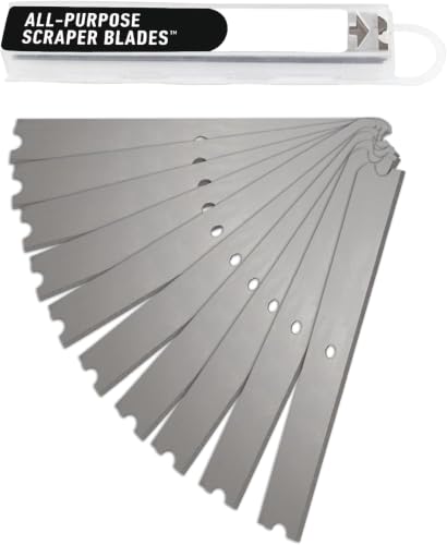 Image of Unger 12 inch Professional All-Purpose Scraper Replacement Blades, 10 count, Dual-Sided Adhesive Cleaning Supplies for Windows, Glass, Floors, Paint, Stickers, Gum Removal (Pack of 10)