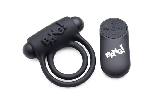 BANG! Remote Control 28X Vibrating Cock Ring & Bullet – Black Silicone Cockring with 28 Patterns, Waterproof Adult Toy