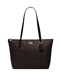 COACH Women's Outline Signature Zip Tote (IM/Brown/Black)