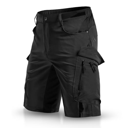 Wespornow Kurze Hosen Herren Cargo Shorts Herren mit 6 Taschen Arbeitshosen Männer Kurz Bermuda Wanderhose Fahrradhose Cargohose Chino Stretch Sommer Wandershorts MTB Hose (Schwarz, XXL)