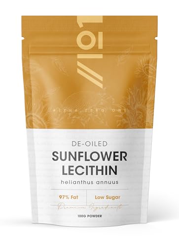 Sunflower Lecithin Powder 100g De-Oiled 97% Essential Fat Premium Quality Resealable and Recyclable Pouch by Alpha01