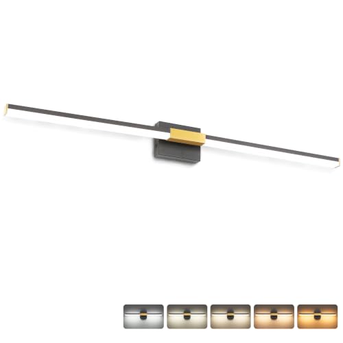 Image of SOLFART Bathroom Vanity Lights 48-Inch: Black and Gold 5CCT Dimmable Bathroom Lights Over Mirror, Solid Frosted Acrylic, Built-in Dimmer, CRI88 Soft Light, ETL IP44