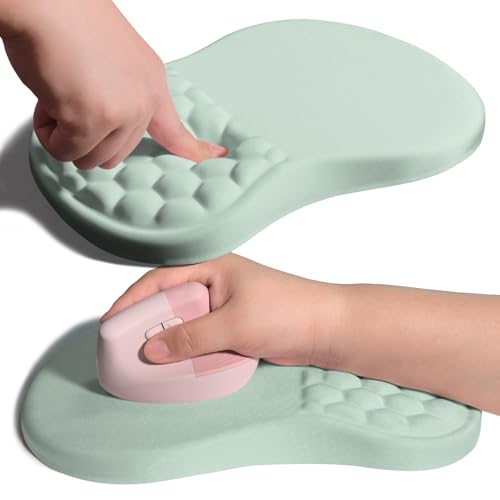 Image of Ergonomic Joint Wrist Support Mouse Pad with Memory Foam Cushion Massage Bump, Carpal Tunnel Pain Relief Mousepad Slope Design for Wrist Rest, 11.8x7.9 in, LightCyan