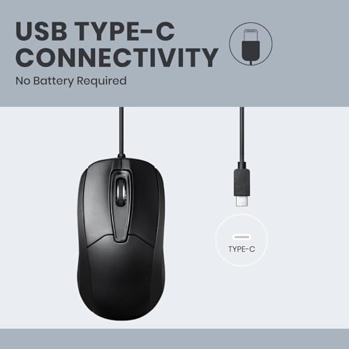 Perixx PERIMICE-209C USB-C Kabelgebunde Maus mit Scrollrad, geeignet für Links- und Rechtshänder, zur Nutzung am Desktop-PC und Laptop, Schwarz 3