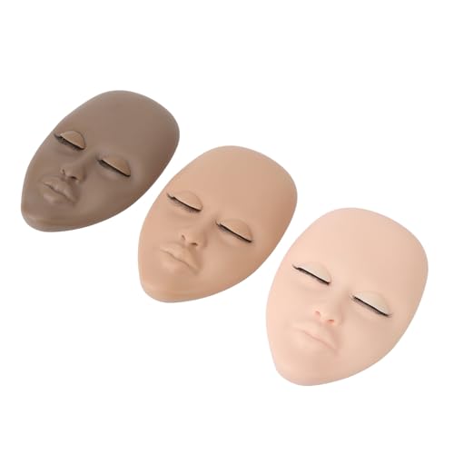 Generic Cabeza de maniquí de Pestañas para Entrenamiento Realista con Extensiones de Pestañas de Doble Capa para Principiantes en Maquillaje, 3 Cabezas de maniquí de para Práctica de Extensión de