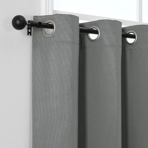 Image of Simplebrand Light Grey Kitchen Valances for Windows 18 Inches Long 2 Pack, Room Darkening Window Valances for Living Room, Grommet Short Straight Drape Kitchen Curtains for Bedroom Kids Room, 40Wx18L