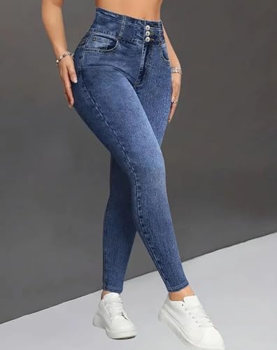 Women's Leggings Faux Jeans Printed Pants High Waisted Yoga Pants...