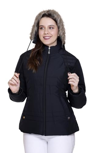 Image of Winter Puffer Jacket with Faux Fur Hood, Quilted, Full Zip, Burgundy