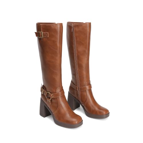 DREAM PAIRS Women's Platform Chunky Knee High Boots,Light Brown,11 - image 5