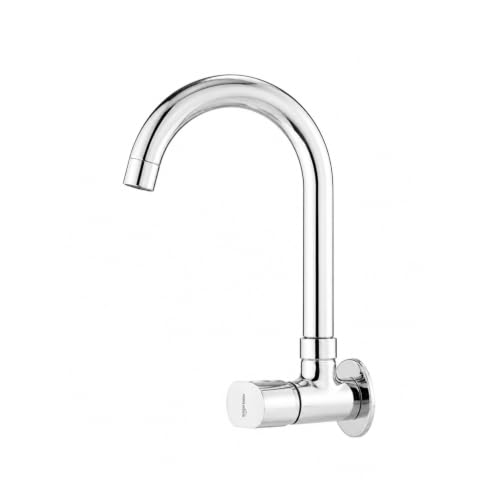 Image of Amazon Basics Round Kitchen Faucet | Cold-Only Single Lever Sink Tap with 360 Degree Swivel Spout | Aerated Water Flow | 15mm / 1 /2 BSP | Kitchen Use [Chrome]