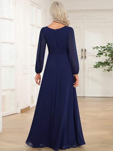 Image of Ever-Pretty Women's Crewneck Long Lantern Sleeves Floor Length A-Line Pleated Chiffon Formal Dress 0106B