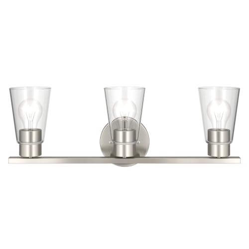 Image of Kichler Stamos 22.25 inch 3-Light Soft Modern Vanity Light with Clear Glass in Brushed Nickel, (8.25 inch H x 22.25 inch W), 55121NICLR
