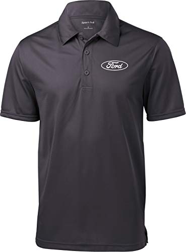 White Ford Oval Crest Chest Print Textured Polo Shirt, Iron Grey Medium