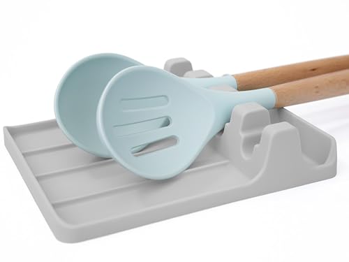 EnviKitchen Silicone Spoon Rest - Large Cooking Utensil Holder with Drip Pad Walls - Multiple Spoon Rest with Wider Slots for Bigger Utensils, BPA-Free Spatula Rest for Stove, Kitchen, Countertop