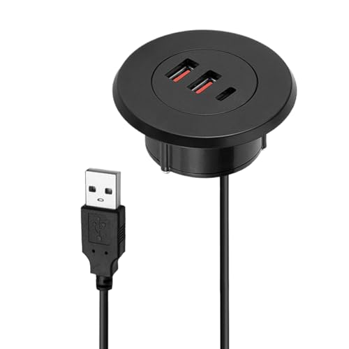 Ojal De Escritorio - Estación De Carga USB Tipo C Con Soporte De Cargador Empotrado | Toma De Corriente Universal Para Montaje En Mesa Con Cable De 4,92 Pies | Para Escritorio De Oficina, Mesita De No