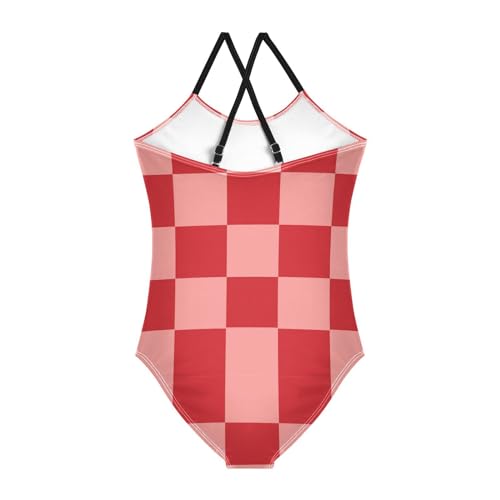 Image of Black and White Chess Girls One Piece Swimsuits Board Marble Tile Sport Halter Swimwear Beach Bathing Suit 3T