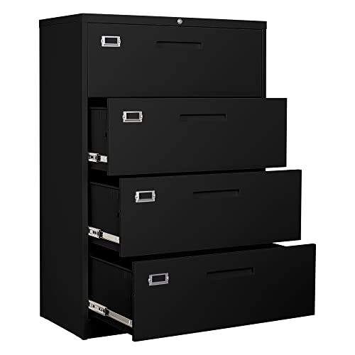 BYNSOE 4 Drawer Filing Cabinet with Lock Metal Lateral File Cabinet Office Home Steel Lateral File...