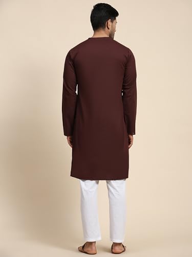 Image of Men's Pure Cotton Solid Kurta Pajama Set Round Neck Casual Yoga Dress