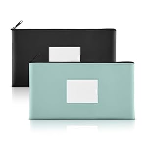 SMARTAKE 2-Pack Bank Deposit Money Bags with Zipper, PU Leather Bags Cash Wallet Pouches with Label, for Coins, Cosmetics, Invoice, Bills, Tools, 11.5 x 6.2 Inches, Aqua Blue & Black