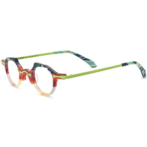 Image of HEPIDEM Acetate Glasses Frame Alloy Temple Men Small Retro Round Eyeglasses Women Optical Spectacles
