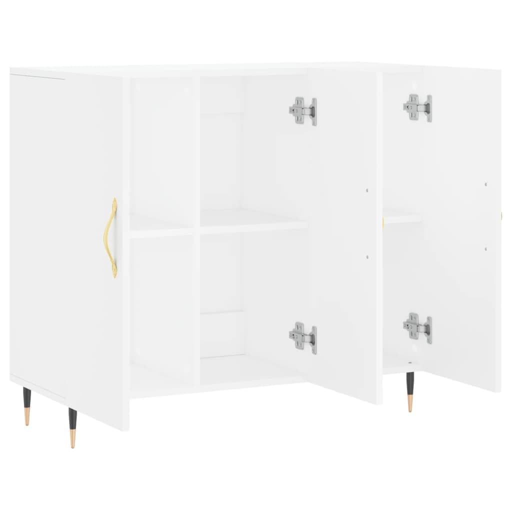 Credenza bianca, 90 x 34 x 80 cm, in legno con gambe in metallo, cassettiera per soggiorno, sala da pranzo, cucina, corridoio, design moderno, superficie stabile, contenitore versatile