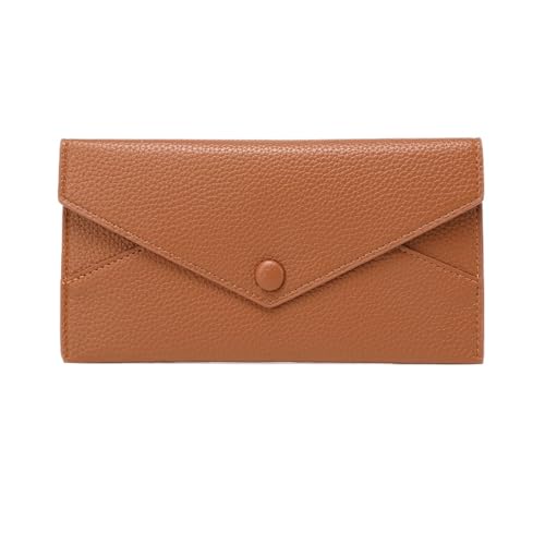 Fashion Women's RFID Protected Envelope Clutch Wallet, PU Leather, 19.5x10cm,Long Style with Card Slots and Back Zipper Pocket (Brown)