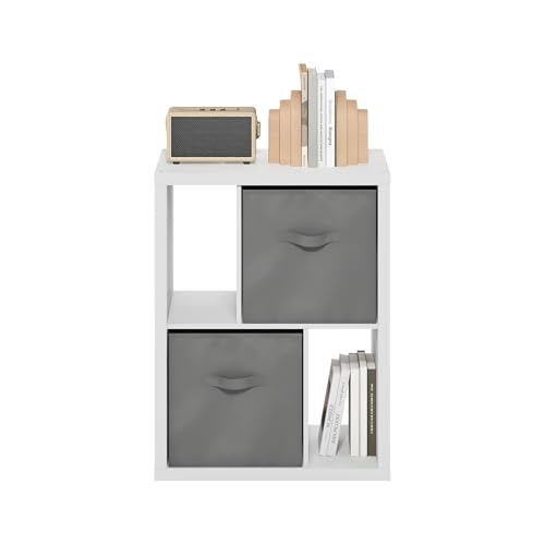Image of Furinno Viola Storage Shelf, 2-Tier Printer Stand, White | 2 Drawer Bins, 1.2-inch Extra Thick Frame Bookshelf, Reversible Display Rack, for Organization, Living Room, Home Office