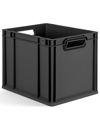 aidB Eurobox NextGen 2.0 Cycle - 400x300x320mm – 30L Aufbewahrungsbox aus recyceltem Material - Stapelbare Lagerbox in Anthrazit – offene Griffe - Industriequalität - inkl. ColorClips in Schwarz