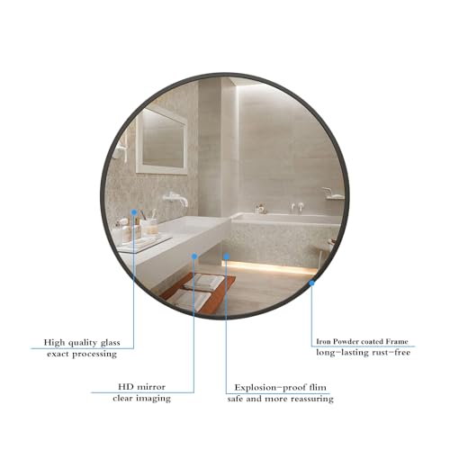Image of RIZIK STORE Iron Metal Decorative Round Wall Mirror with Hook - HD Clear Glass, Wall Mounted for Bedroom, Living Room, Wash Basin, Vanity, Makeup & Bathroom