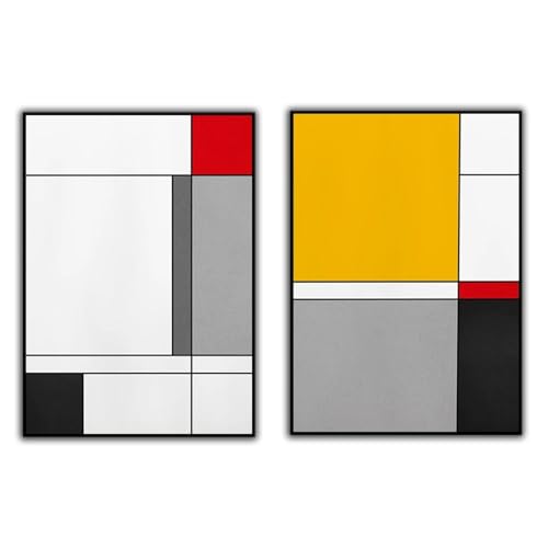 LMAIWANG Impresiones artísticas de pared modernas, geométricas abstractas, imprimibles, en amarillo, rojo y negro, pósteres de arte mural grandes, pósteres de arte minimalista, 60 x 80 cm x 2 marcos