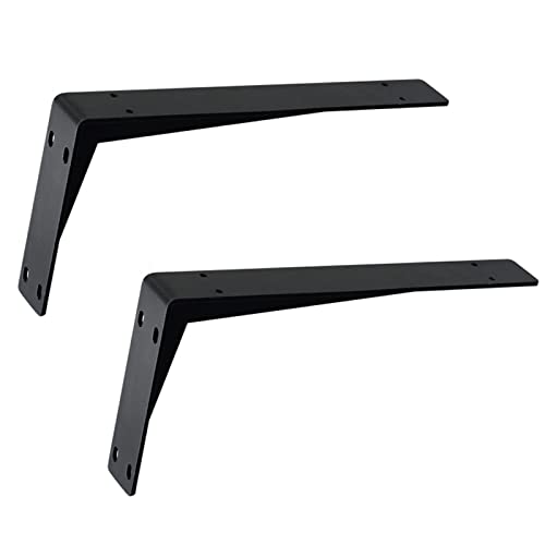 2 Pièces Supports Étagère Murale en Fer,Équerre Étagère Robuste,Équerre pour Étagere en Forme de L, Équerre de Fixation,Support pour Quincaillerie Flottante,avec Vis,Noir (40cm/15.7in) Cover