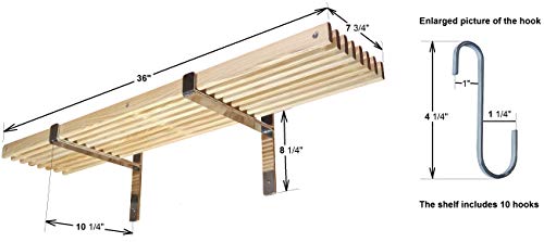 36" Wooden Wall Mounted Pot Rack With 10 Hooks. Wall Rack. Pan Rack. Hanging Pot Rack. Wood Pan Pot Hanger. Hanging Pot Holder. Kitchen Wall Shelf. Kitchen Pots Pans Organizer Shelf 36X10 Inch Chrome #TOP1