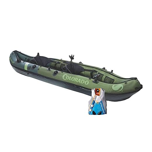 Sevylor Colorado 2 Person Inflatable Kayak w/Adjustable Seats, Green & Stearns Women's V2 Series Neoprene V-Flex Life Jacket Vest, Blue, XL