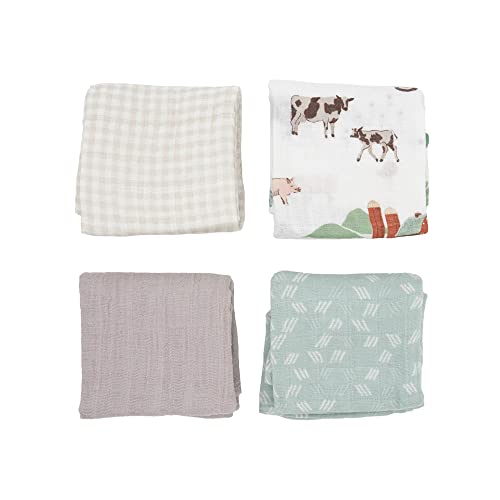 Image of Little Unicorn Cotton Muslin Squares 4 Pack | Nursing, Burping, Feeding, Wiping, Spills | Super Soft and Lightweight Blanket for Baby Boys and Girls | 27.5” x 27.5” | Farmyard Set