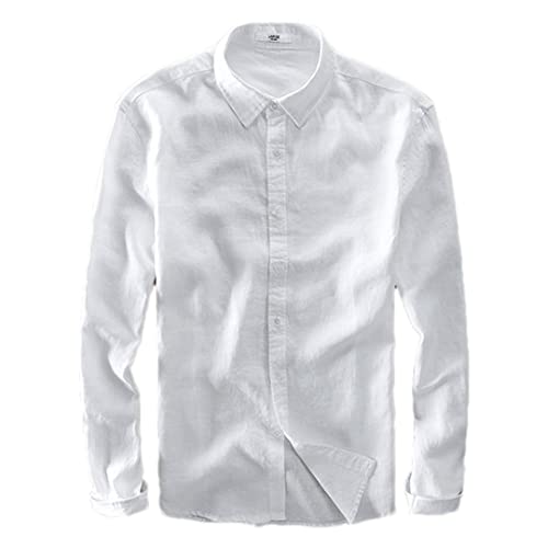 Chemise en lin hommes Disimlarl blanc haut de gamme avec col chemise traditionnel