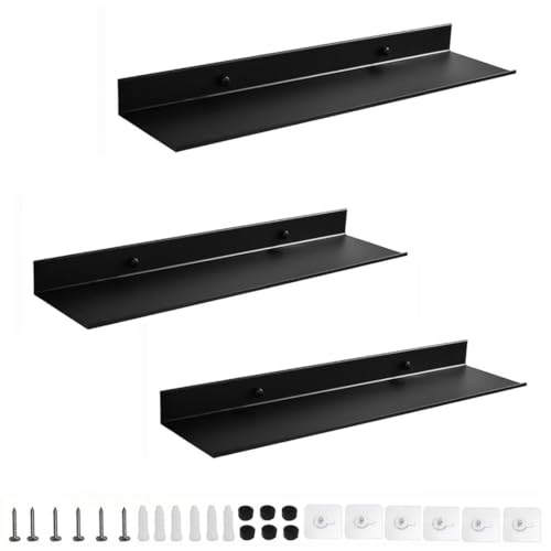 Étagères murales flottantes aluminium noir pour ranger sans percer ni abîmer vos murs