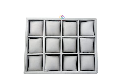 Image of 12 Watch Velvet Jewelry Drawer Organizer Tray Stackable Jewelry (Grey)