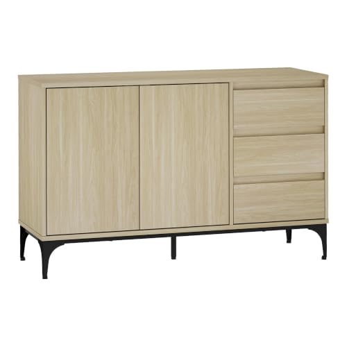 Helloshop26 Anrichte, Kommode, Aufbewahrungsschrank, Wohnzimmer, Eingangsbereich, Schlafzimmer, 77 x 120 x 40 cm, Eichenoptik, hell 03_0009028