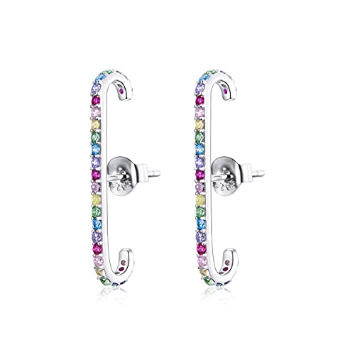 Pendientes de Plata de Ley 925 para niña asimétricos con esmalte de arcoíris