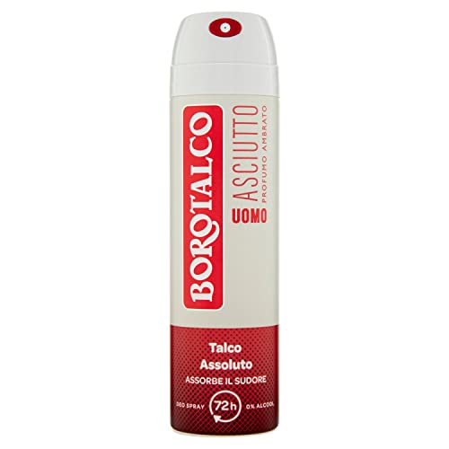 Borotalco, Desodorante para hombre, spray ámbar, fórmula sin alcohol con talco, absorbe el sudor, aroma ámbar, eficacia de 72 horas, 1 botella de 150 ml