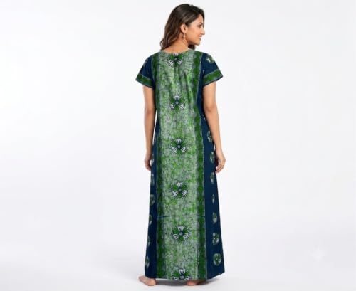 Image of Keyocean Women's Cotton Printed Maxi Nighty, Full Length Night Gown for Women, Comfortable Nightwear and Sleepwear, Free Size, Pack of 2