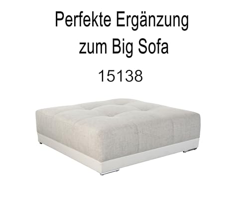 Big Sofa XXL B306/T134/H86 cm, Lounge Couch mit hochwertiger Federkernpolsterung, viele Kissen, Liegefläche 120x240 cm, Korpus Kunstleder Weiß und Bezug Strukturstoff Grau Beige / 15113