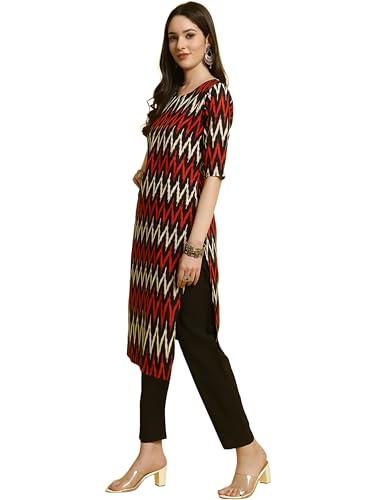 Image of Banshri Fashion Women's 3 /4 Sleeve Zigzag Round Neck Crepe Printed Kurta for Women