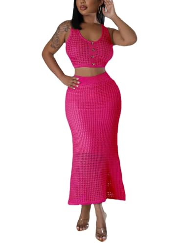 Image of Women Plus Two-Piece Skirt Set Tassel Fishing Net Knittin Hollow Out Off Shoulder Beach Dresses Swimsuit Cover Ups