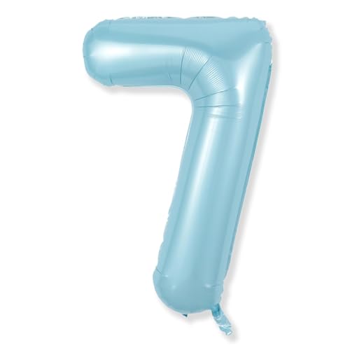 40 Inch 7th Birthday Number Balloon, Baby Blue Foil Giant Self Inflating 7 Balloons, Mylar Light Sky Blue Helium Number 7 Balloons for Boys Kids Birthday Party Decor Anniversary Decorations Supplies