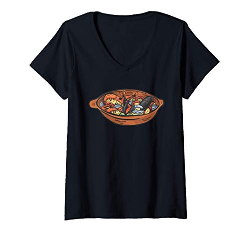Mujer Paella de arroz español de la sartén Camiseta Cuello V